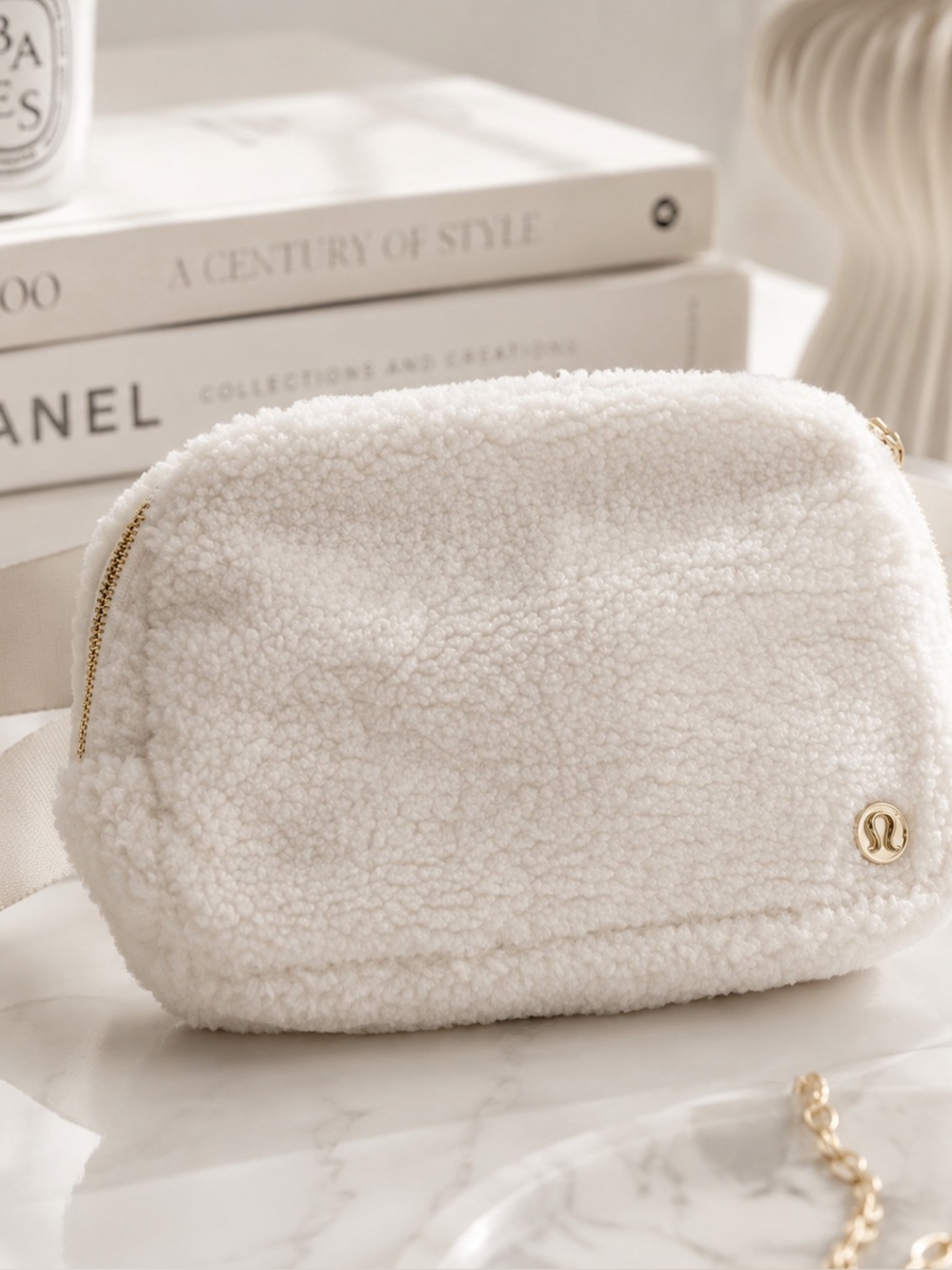lululemon athletica Cream Sherpa Cosmetic Pouch with Gold Hardware